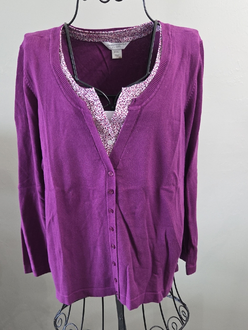Christopher & Banks Purple Layered-Look Top with Printed Trim